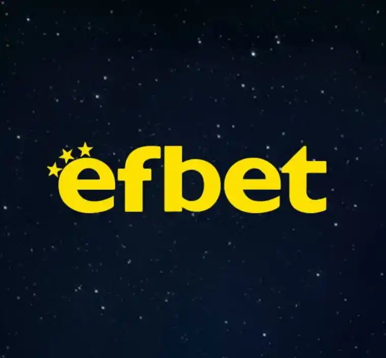 Logotipo de Efbet en amarillo con estrellas sobre fondo oscuro estrellado